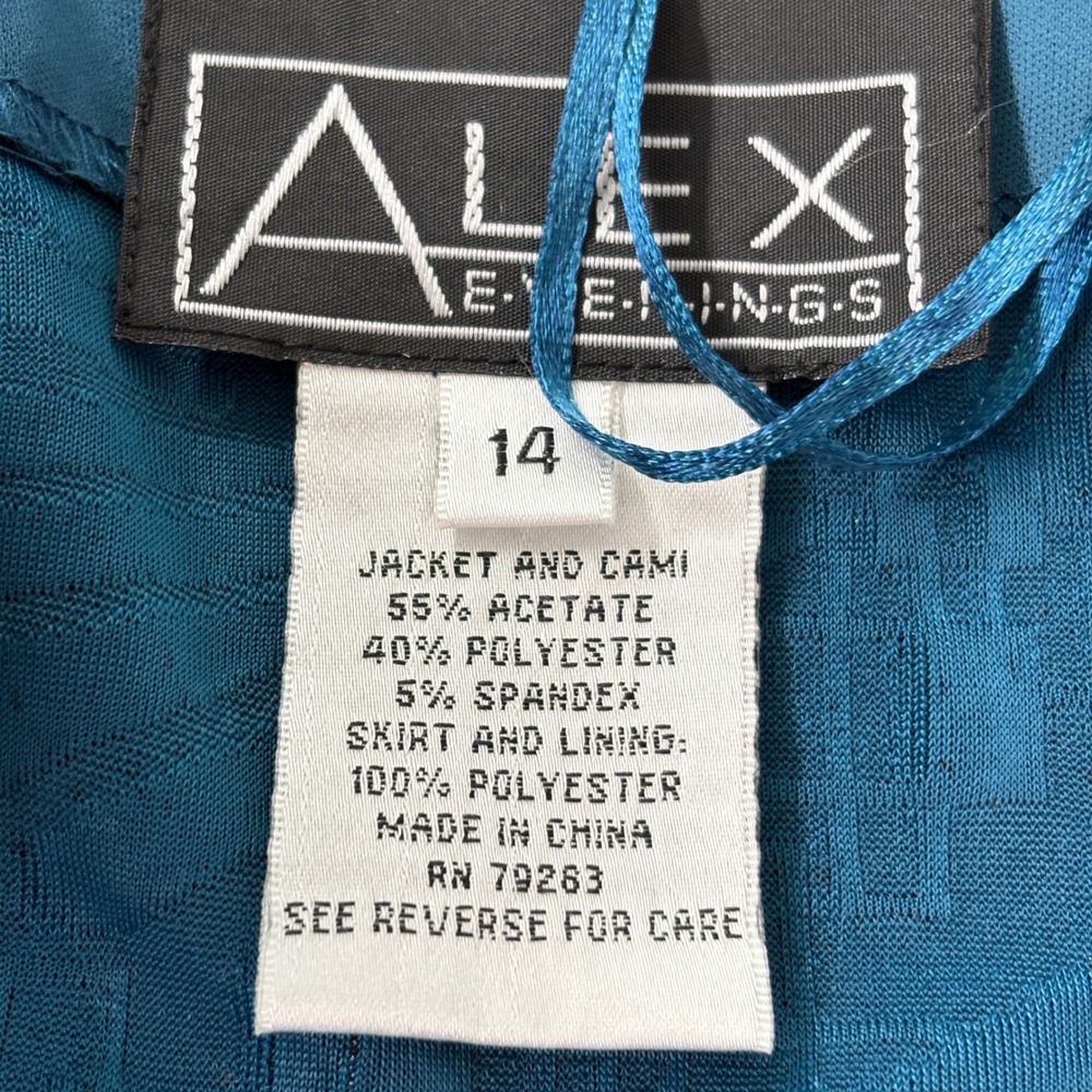 NWT Alex Evenings Womens 2 Piece Maxi Dress Set 14 Teal Glitter Jacket Formal - Picture 15 of 16